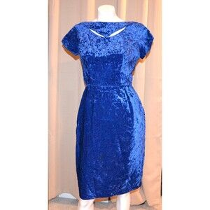 Vintage Dress Wiggle Crushed Velvet Royal with Peeps